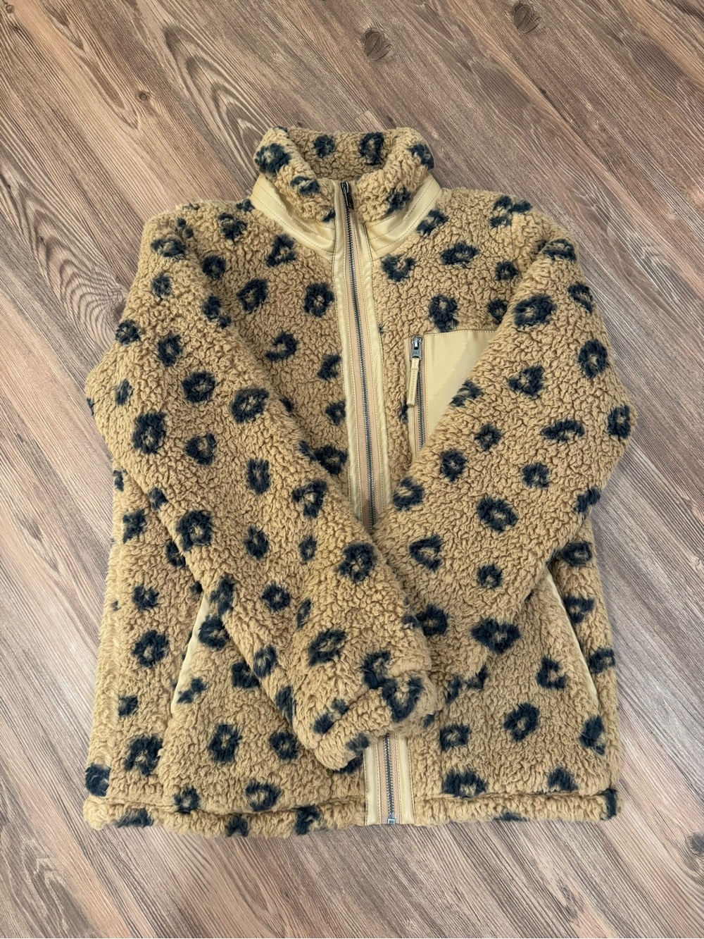 Abercrombie & Fitch Leopard Sherpa Jacket Tan/Black Size S NWT
